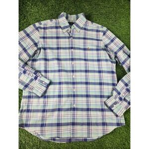 Ralph Lauren Shirt Mens LT Blue Plaid Long Sleeve Button Down Casual Cotton
